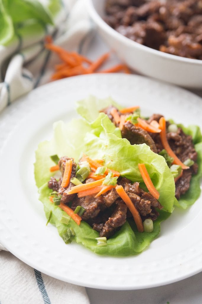 These Healthy Instant Pot Asian Steak Lettuce Wraps are tastier than take out and delicious over rice or with stir fried veggies, as well!  They are 21 Day Fix approved, and gluten-free, dairy-free, and paleo! #confessionsofafitfoodie #21dayfixrecipes #healthyinstantpot