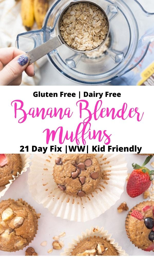 Photo Collage of Banana Blender Muffins with text overlay for Pinterest
