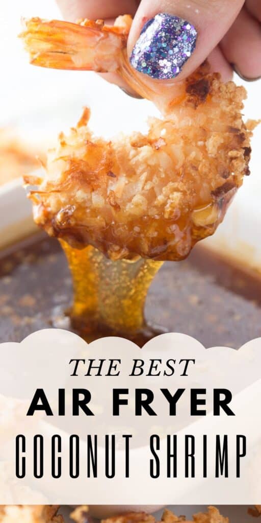 Pinterest image with text overlay the best air fryer shrimp.