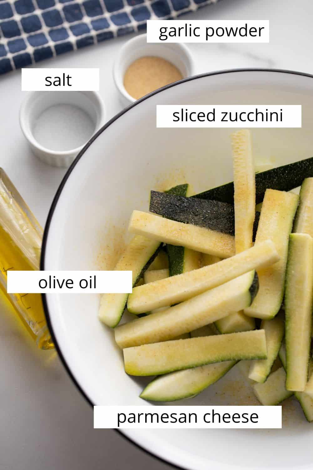 Ingredients with text overlay for Air Fryer zucchini