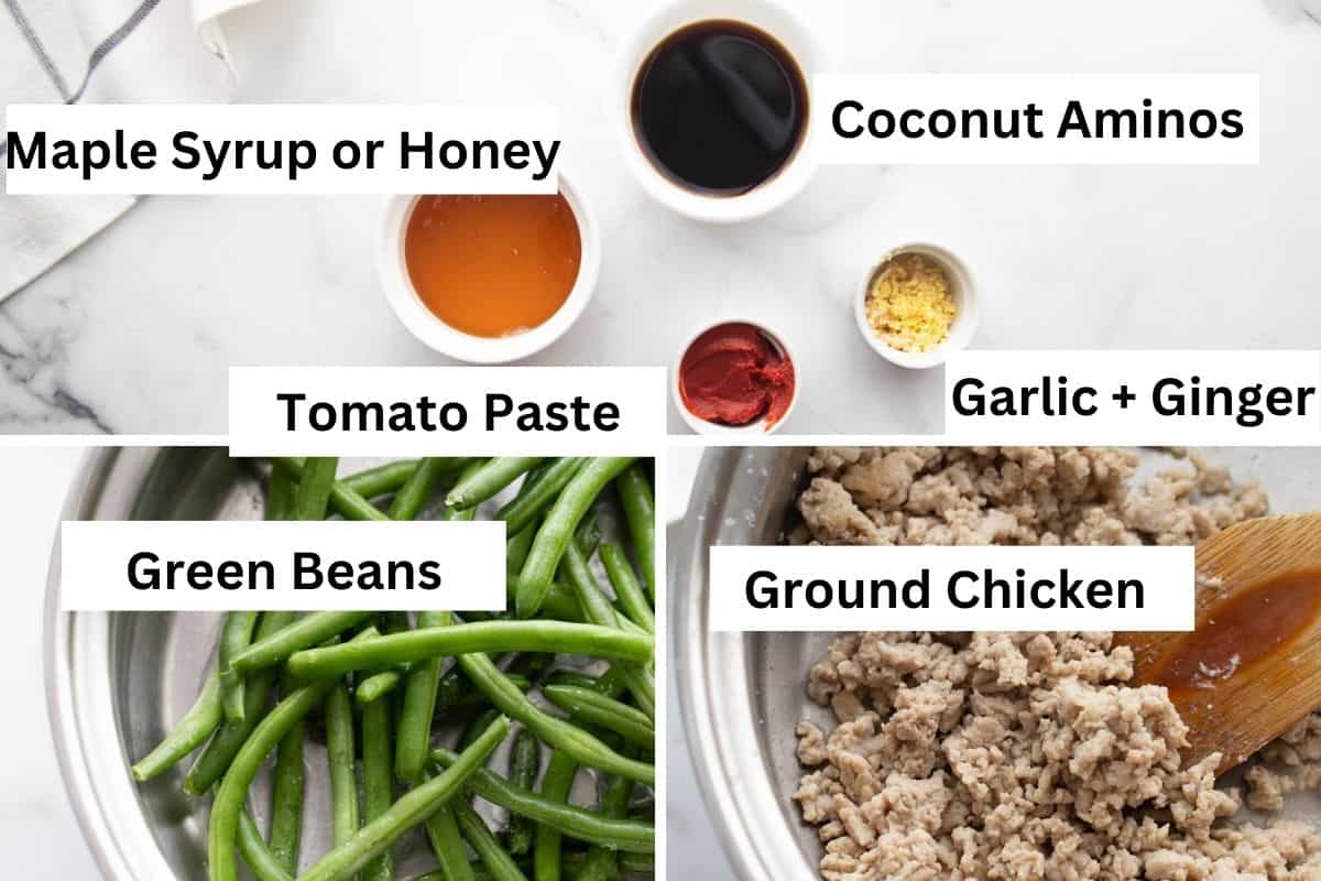Ingredients for ground chicken stir-fry.