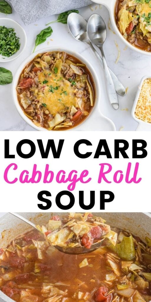 Photo Collage with text overlay Low Carb Cabbage Roll Soup 