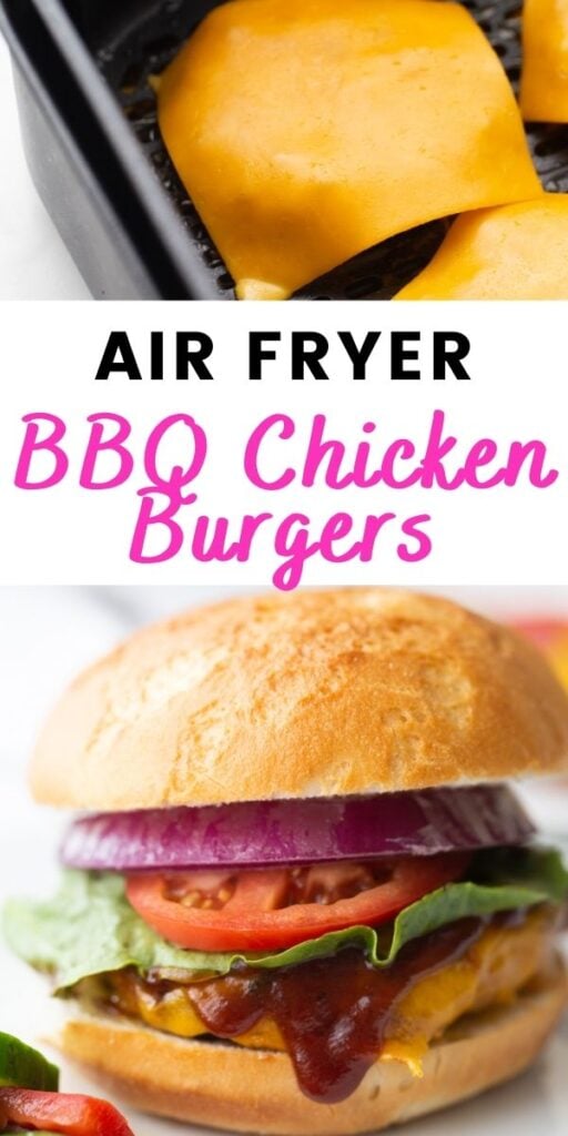 Photo Collage with text overlay Air Fryer BBQ Chicken Burgers