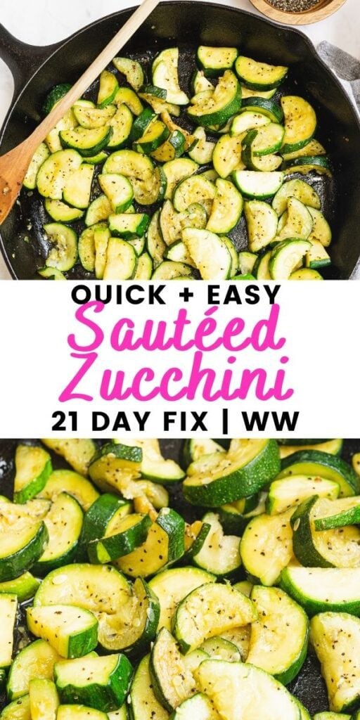 Pinterest image with text overlay for sauteed zucchini 