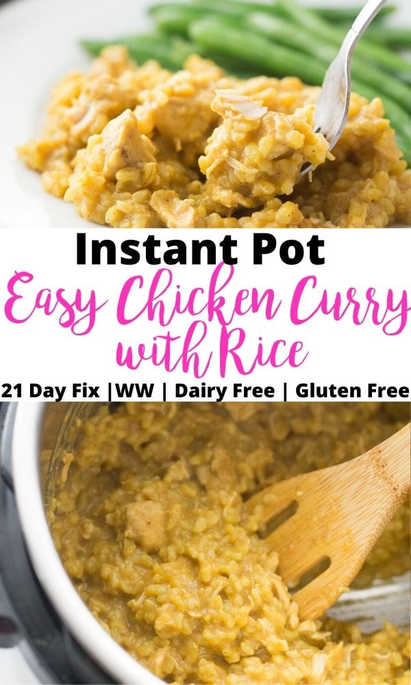 Pinterest image with text overlay for Instant Pot Easy Chicken Curry with Rice