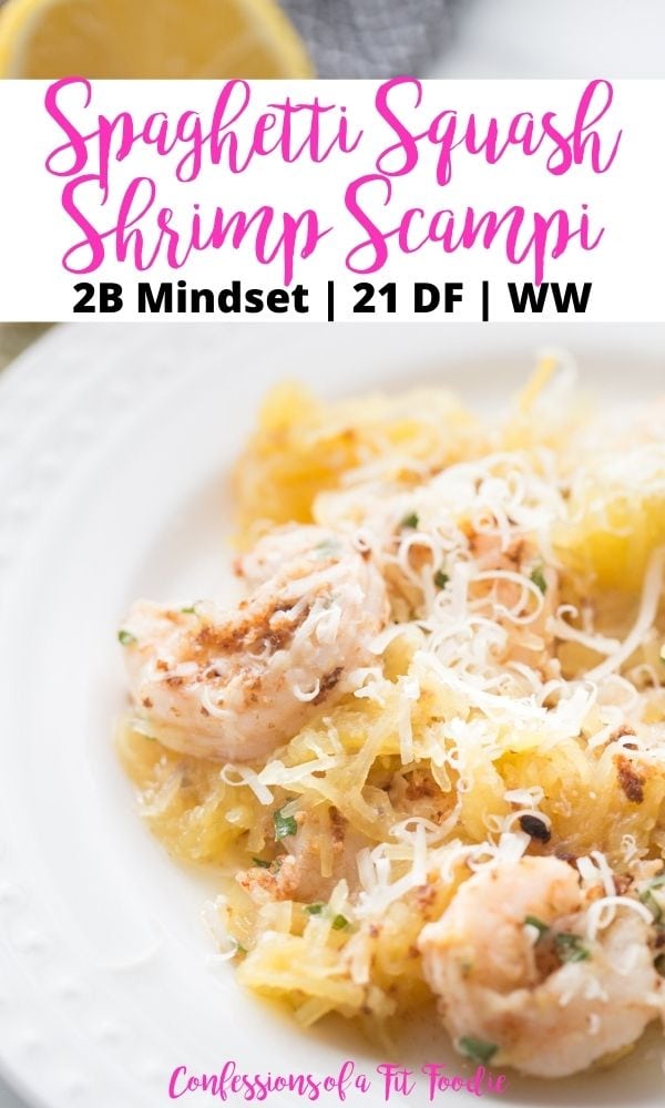 titled image (and shown): spaghetti squash shrimp scampi - Confessions of a Fit Foodie